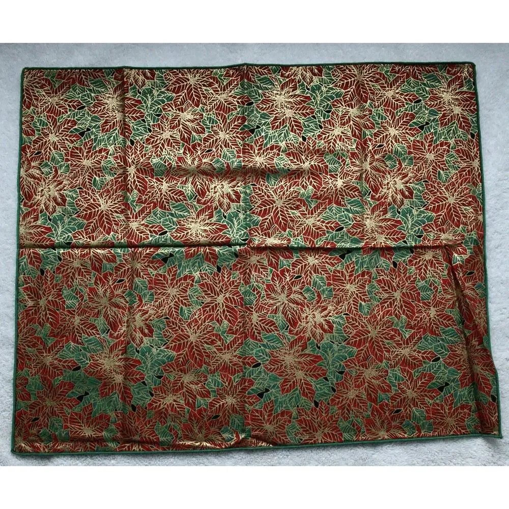 Set of 4 Christmas Poinsettia Cloth Napkins Red Green Gold Holiday Table Linen
